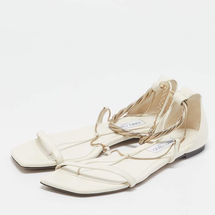 Pre Owned Jimmy Choo White Leather Oriana Flats Size 43