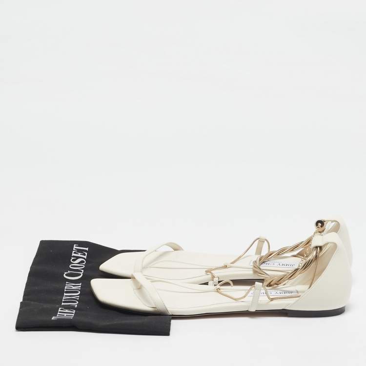 Pre Owned Jimmy Choo White Leather Oriana Flats Size 43