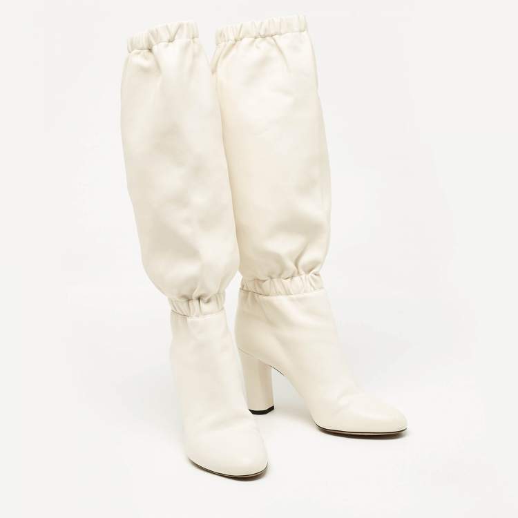 Pre Owned Jimmy Choo White Leather Maxyn Knee Length Boots Size 43