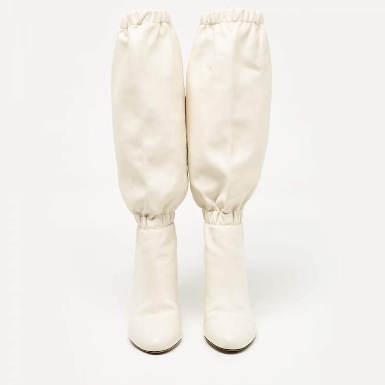 Pre Owned Jimmy Choo White Leather Maxyn Knee Length Boots Size 43