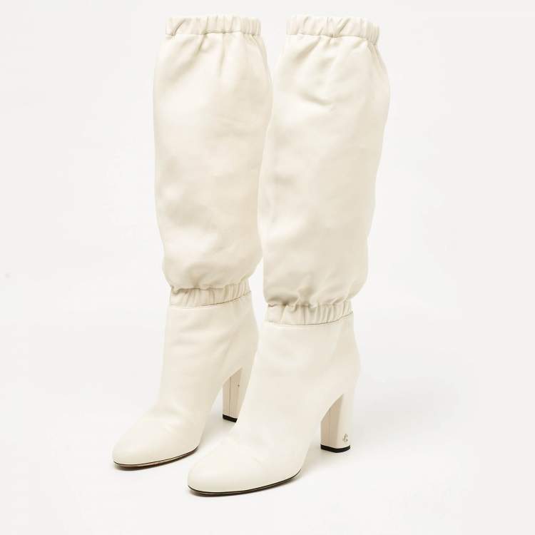 Pre Owned Jimmy Choo White Leather Maxyn Knee Length Boots Size 43
