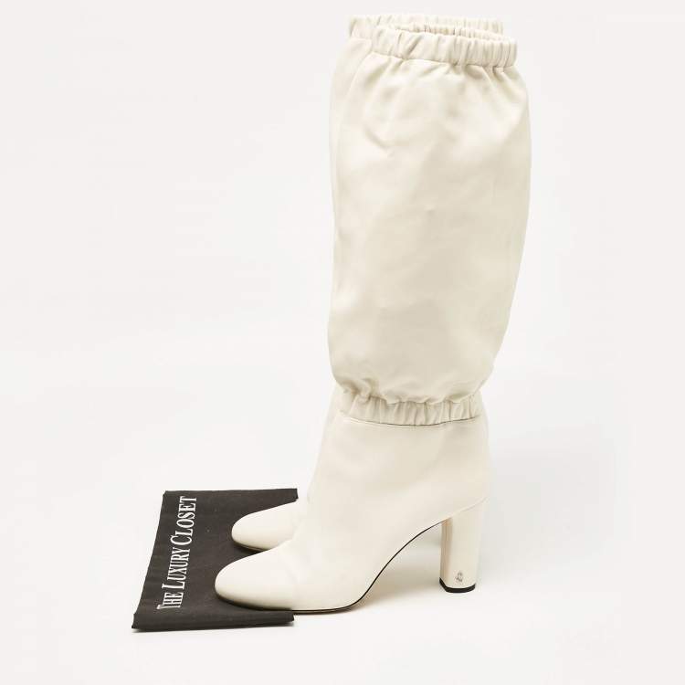 Pre Owned Jimmy Choo White Leather Maxyn Knee Length Boots Size 43