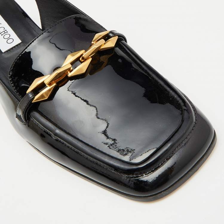 Pre Owned Jimmy Choo Black Patent Leather Block Heel Pumps Size 43