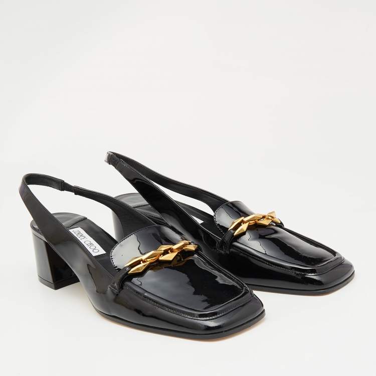 Pre Owned Jimmy Choo Black Patent Leather Block Heel Pumps Size 43