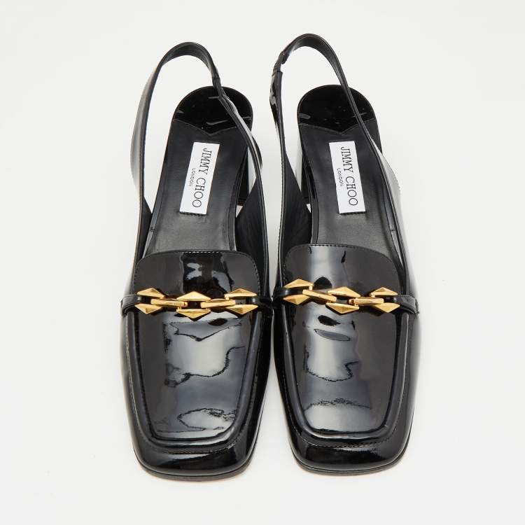 Pre Owned Jimmy Choo Black Patent Leather Block Heel Pumps Size 43