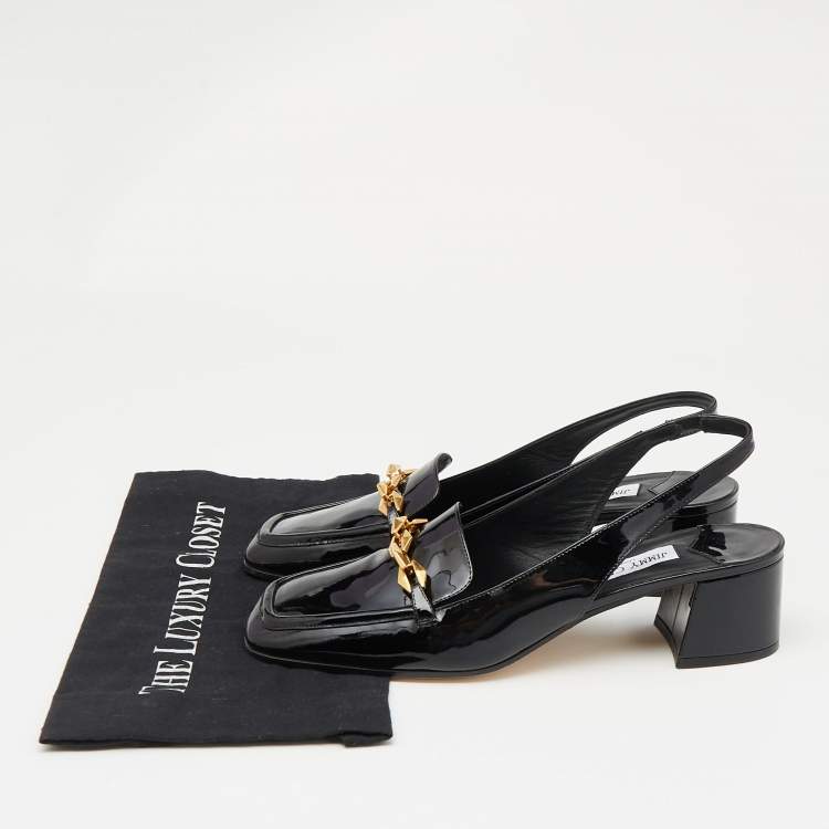 Pre Owned Jimmy Choo Black Patent Leather Block Heel Pumps Size 43