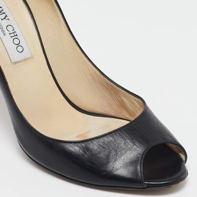 Pre Owned Jimmy Choo Black Leather Isabel Peep Toe Pumps Size 37