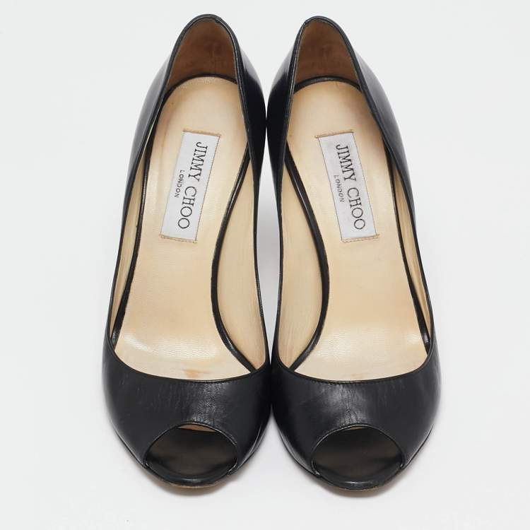 Pre Owned Jimmy Choo Black Leather Isabel Peep Toe Pumps Size 37