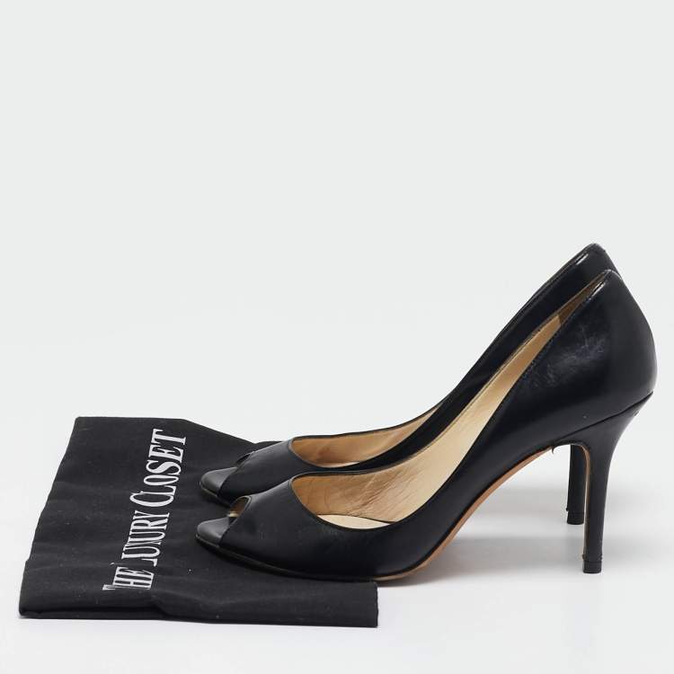 Pre Owned Jimmy Choo Black Leather Isabel Peep Toe Pumps Size 37
