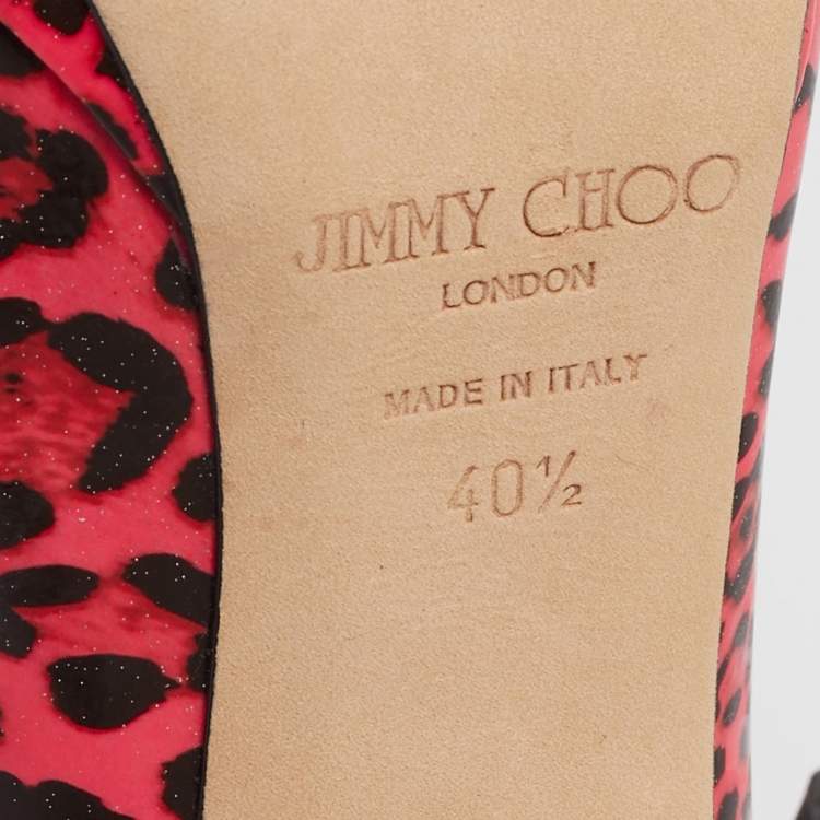 Pre Owned Jimmy Choo Black/Pink Leopard Print Patent Leather Open Toe Pumps Size 40.5