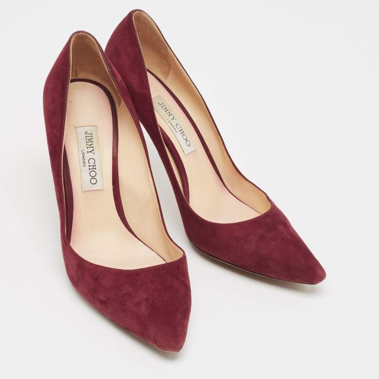 Pre Owned Jimmy Choo Burgundy Suede Romy Pumps Size 42