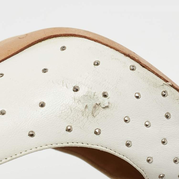 Pre Owned Jimmy Choo White Leather Romy Pearl Embellished Pointed Toe Pumps 36.5