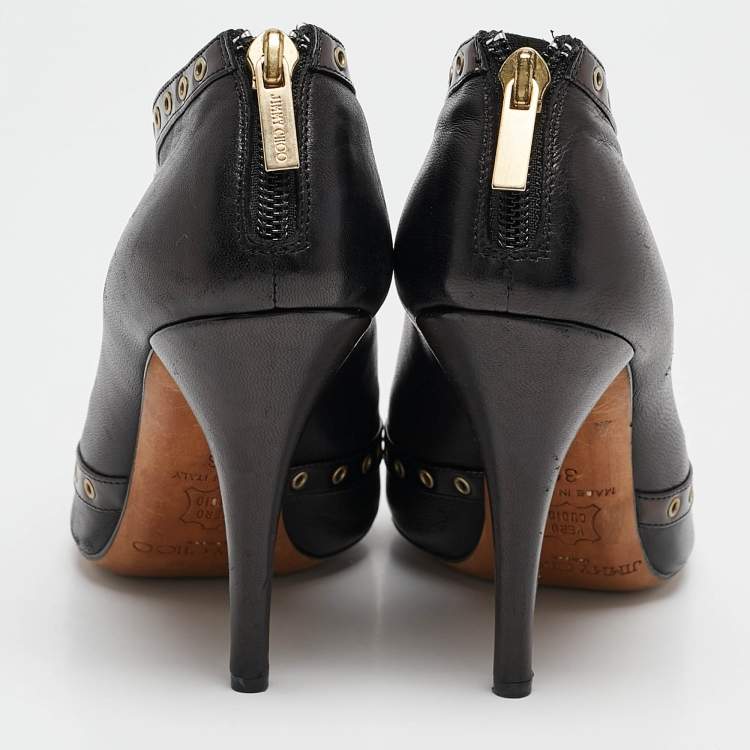 Pre Owned Jimmy Choo Black Leather Zip Up Booties Size 36