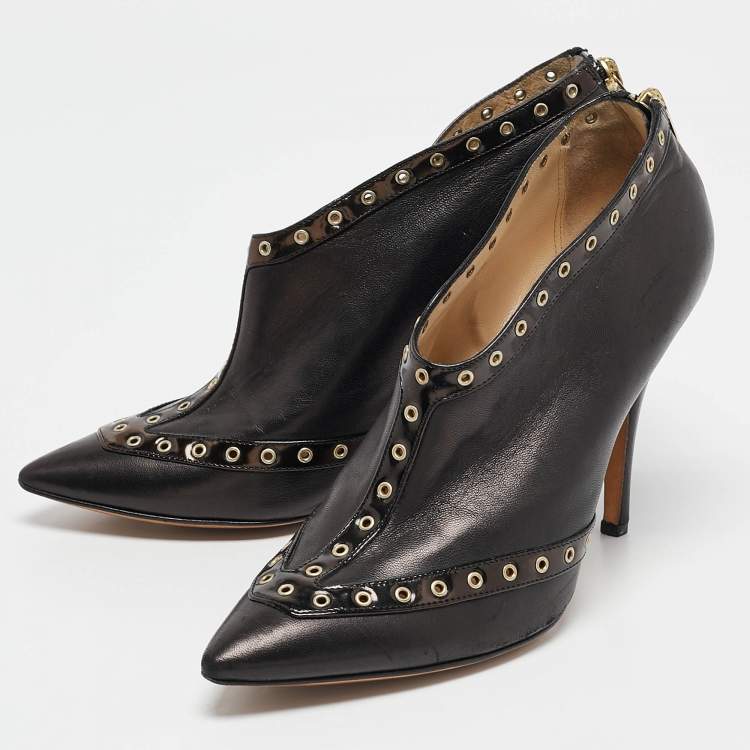 Pre Owned Jimmy Choo Black Leather Zip Up Booties Size 36