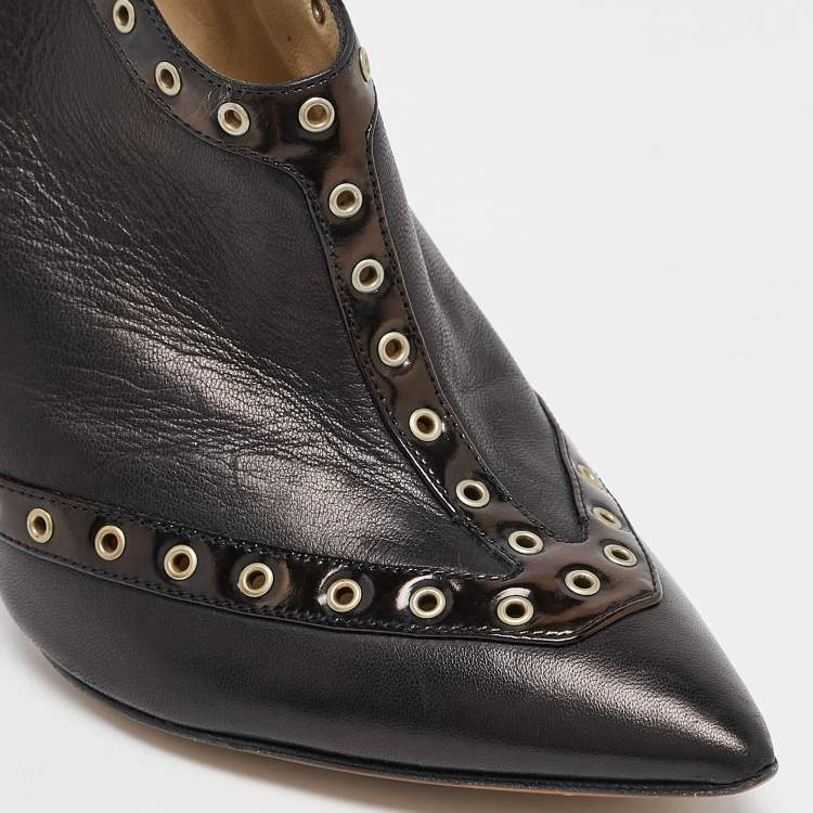 Pre Owned Jimmy Choo Black Leather Zip Up Booties Size 36