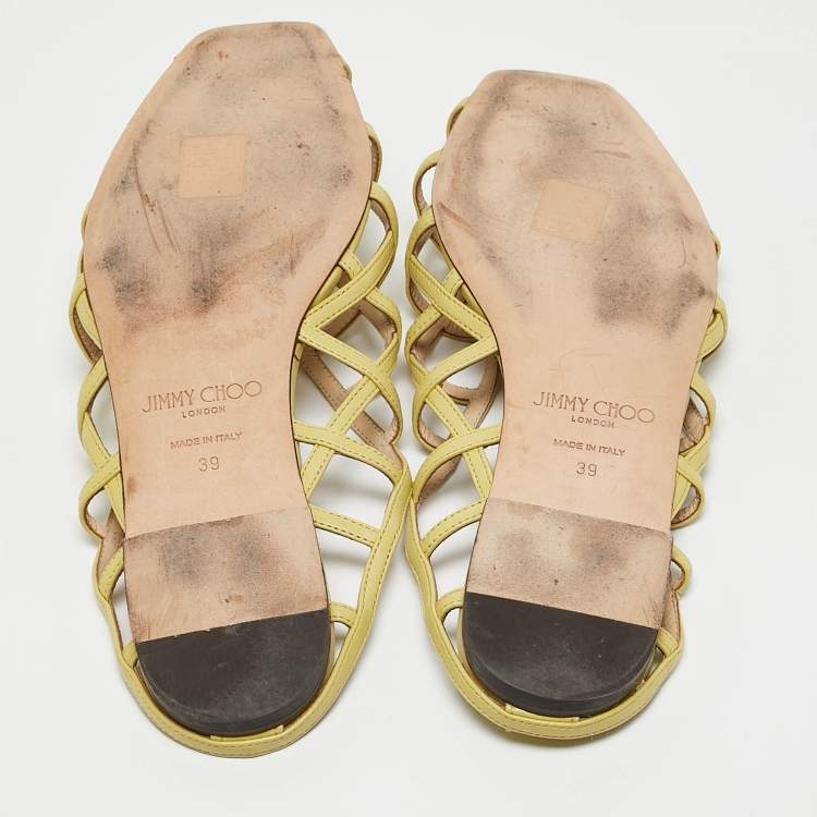 مملوكة مسبقًا Jimmy Choo Green Leather Flat Sandals Size 39