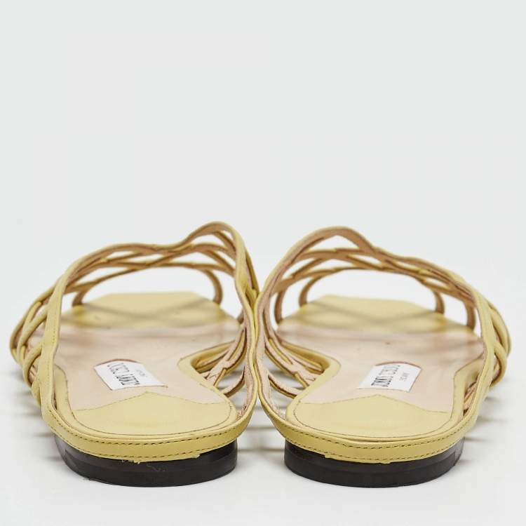 مملوكة مسبقًا Jimmy Choo Green Leather Flat Sandals Size 39