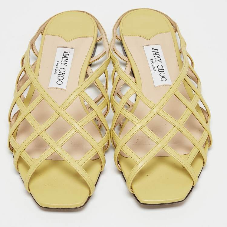 مملوكة مسبقًا Jimmy Choo Green Leather Flat Sandals Size 39