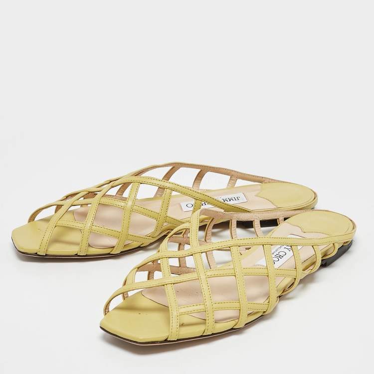 مملوكة مسبقًا Jimmy Choo Green Leather Flat Sandals Size 39