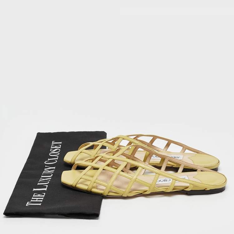 مملوكة مسبقًا Jimmy Choo Green Leather Flat Sandals Size 39