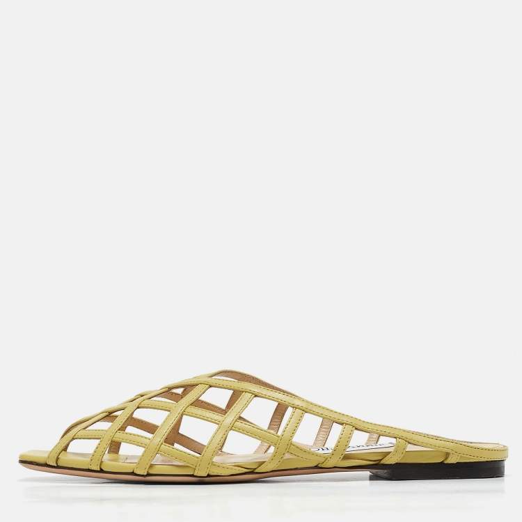 مملوكة مسبقًا Jimmy Choo Green Leather Flat Sandals Size 39