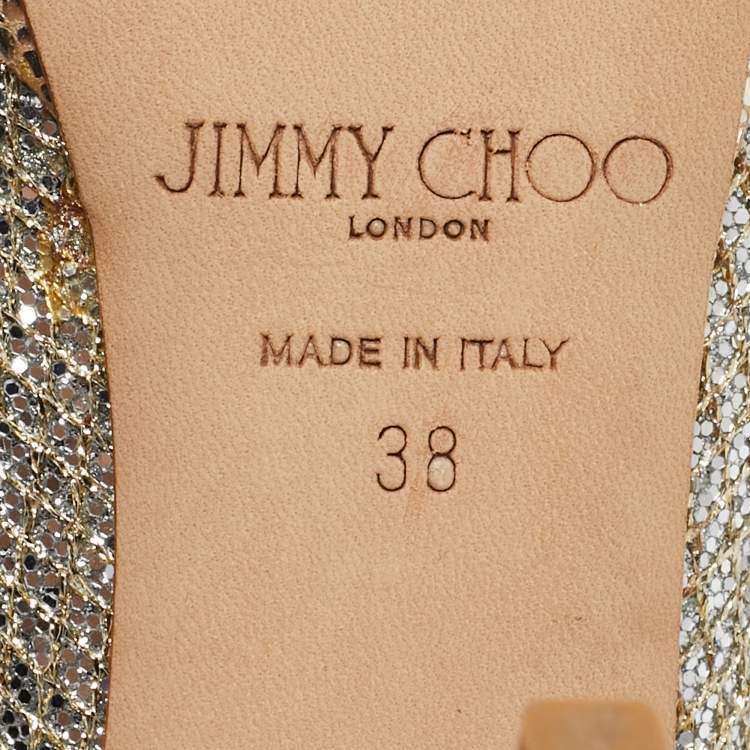 Pre Owned Jimmy Choo Silver Glitter Dahlia Peep Toe Pumps Size 38