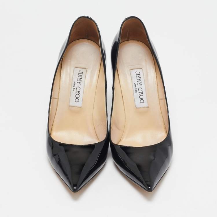 Pre Owned Jimmy Choo Black Patent Leather Romy Pumps Size 38.5