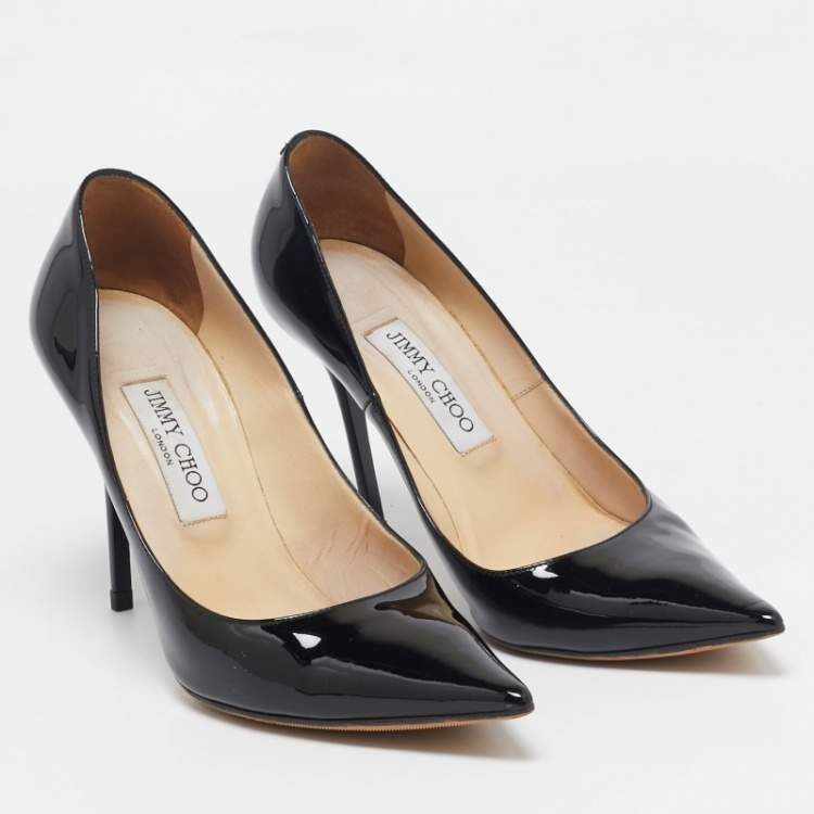 Pre Owned Jimmy Choo Black Patent Leather Romy Pumps Size 38.5