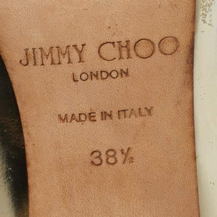 Pre Owned Jimmy Choo Gold Leather Evelyn Peep Toe Pumps Size 38.5
