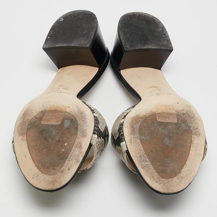 Pre Owned Jimmy Choo Beige Snakeskin Embossed Leather Minea Slide Sandals Size 38