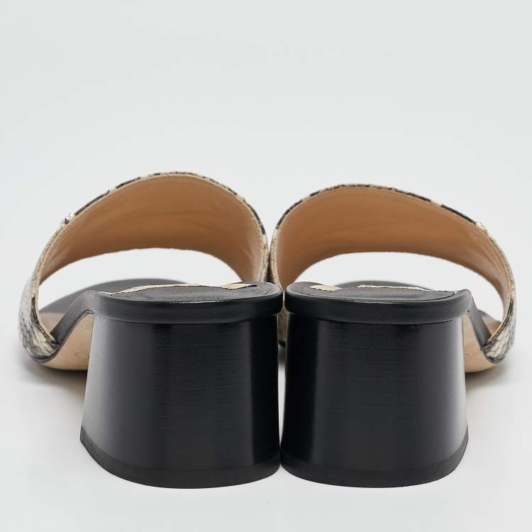 Pre Owned Jimmy Choo Beige Snakeskin Embossed Leather Minea Slide Sandals Size 38