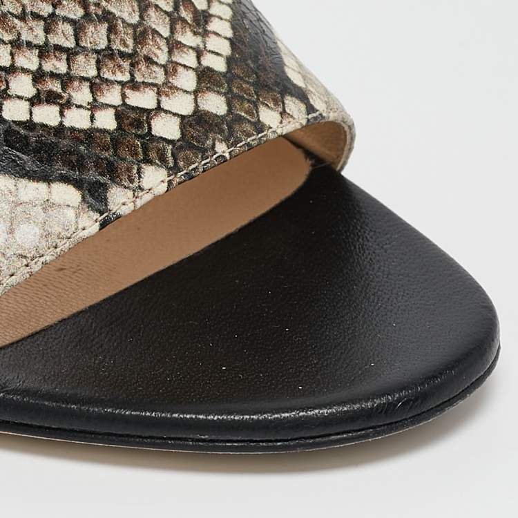 Pre Owned Jimmy Choo Beige Snakeskin Embossed Leather Minea Slide Sandals Size 38