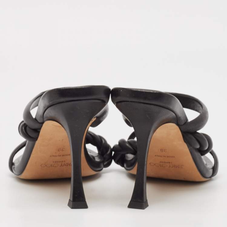 مملوكة مسبقًا Jimmy Choo Black Leather Diosa Slide Sandals Size 39