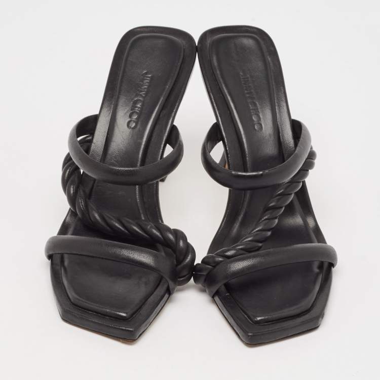 مملوكة مسبقًا Jimmy Choo Black Leather Diosa Slide Sandals Size 39
