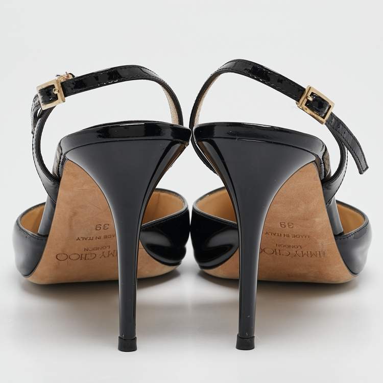 مملوكة مسبقًا Jimmy Choo Black Patent Leather Tilly Slingback Pumps Size 39