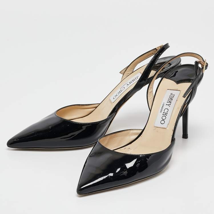 مملوكة مسبقًا Jimmy Choo Black Patent Leather Tilly Slingback Pumps Size 39