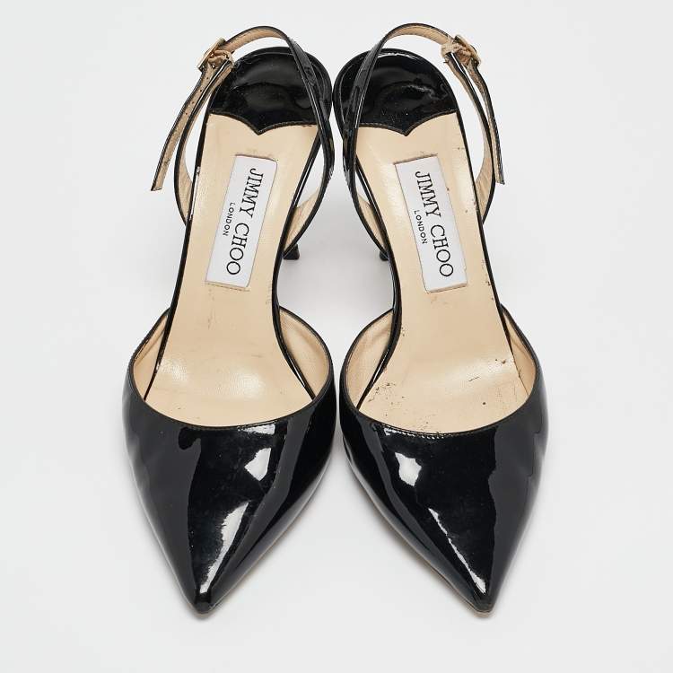 مملوكة مسبقًا Jimmy Choo Black Patent Leather Tilly Slingback Pumps Size 39