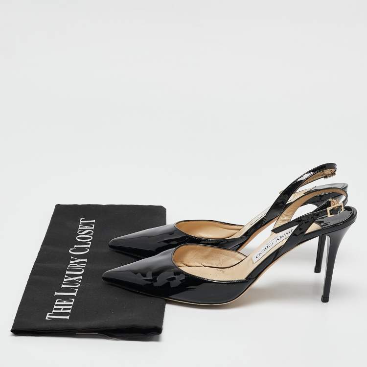 مملوكة مسبقًا Jimmy Choo Black Patent Leather Tilly Slingback Pumps Size 39