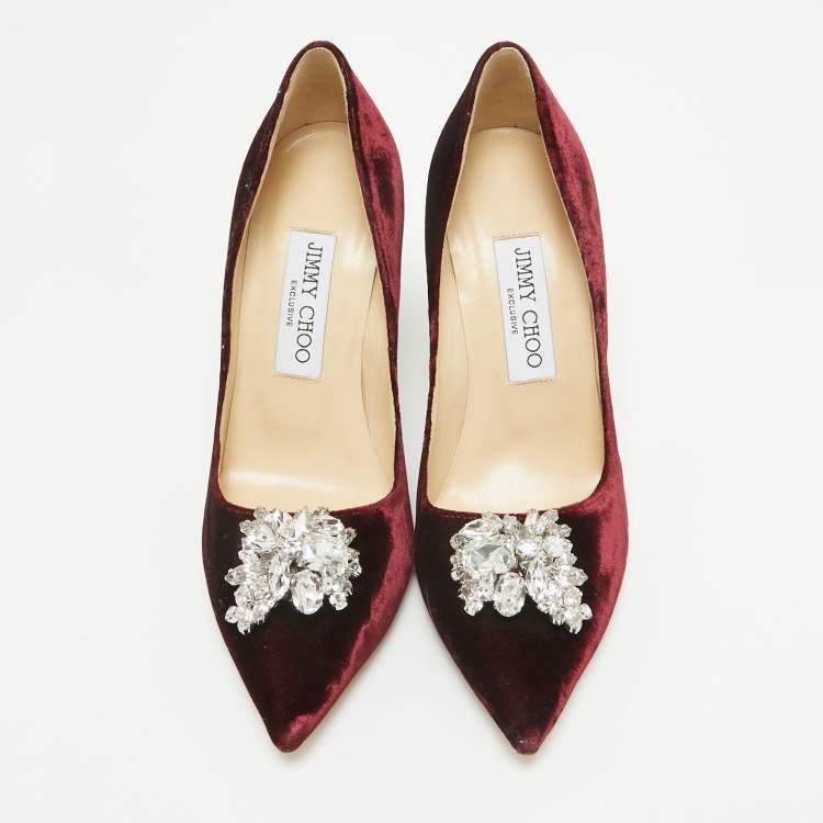 مملوكة مسبقًا Jimmy Choo Exclusive Collection Burgundy Velvet Amanda Pumps Size 36.5
