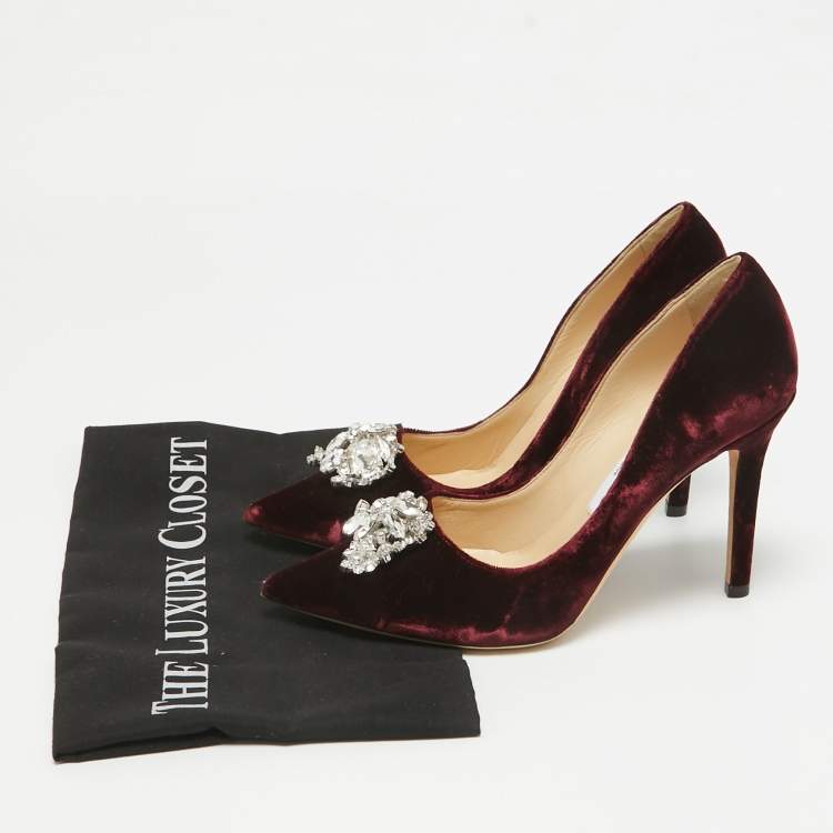مملوكة مسبقًا Jimmy Choo Exclusive Collection Burgundy Velvet Amanda Pumps Size 36.5