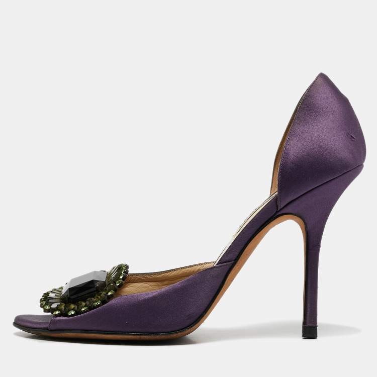Pre Owned Jimmy Choo Purple Satin Kendal Open Toe Pumps Size 39
