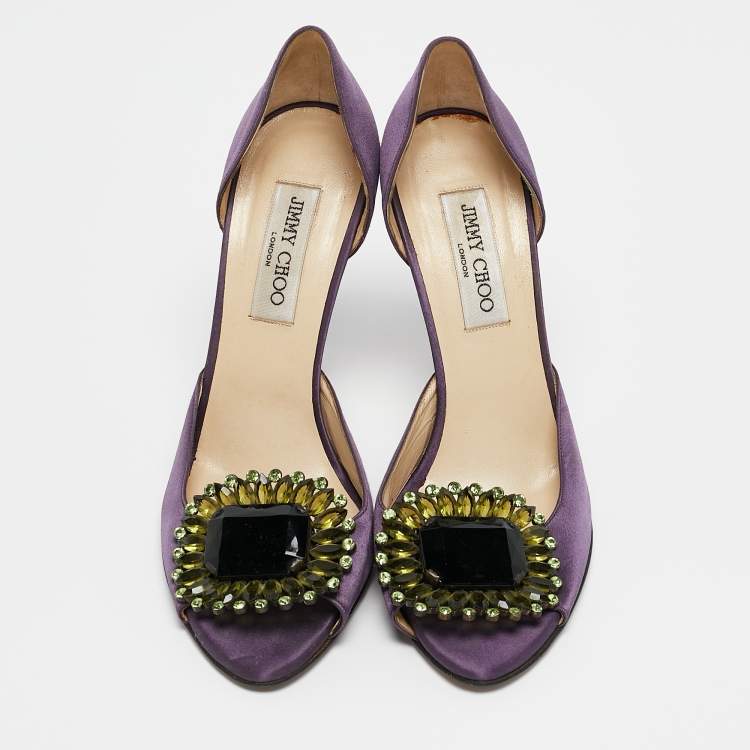 Pre Owned Jimmy Choo Purple Satin Kendal Open Toe Pumps Size 39