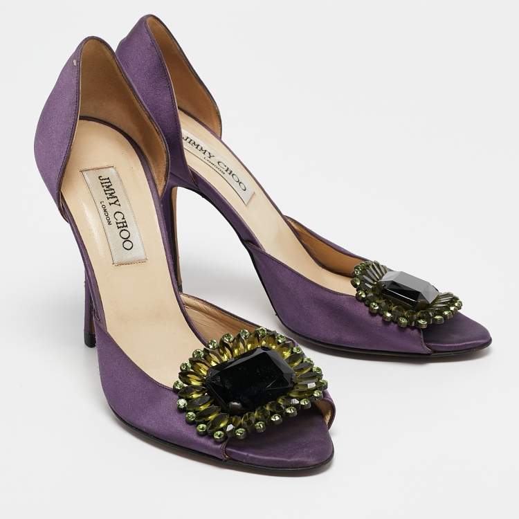 Pre Owned Jimmy Choo Purple Satin Kendal Open Toe Pumps Size 39