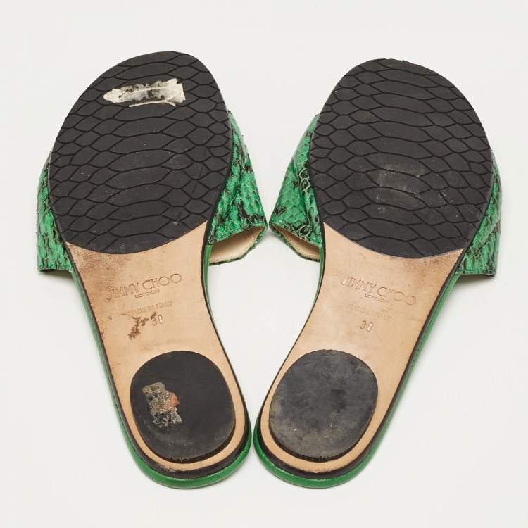Pre Owned Jimmy Choo Green Python Leather Nanda Flat Sandals Size 38