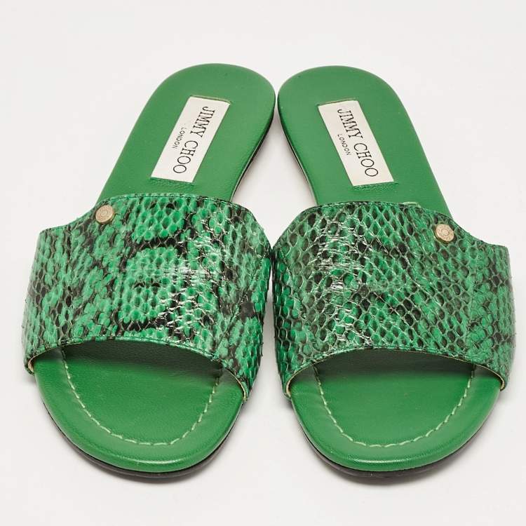 Pre Owned Jimmy Choo Green Python Leather Nanda Flat Sandals Size 38