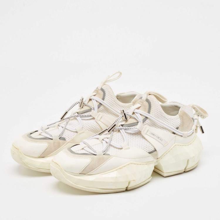 Pre Owned Jimmy Choo White Leather and Mesh Diamond Trial Sneakers Size 39