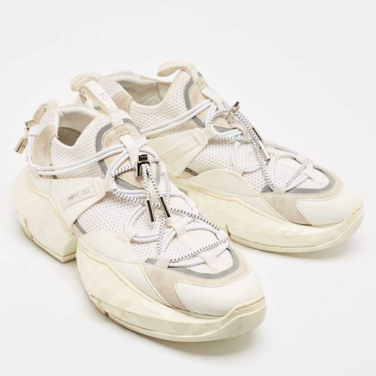 Pre Owned Jimmy Choo White Leather and Mesh Diamond Trial Sneakers Size 39