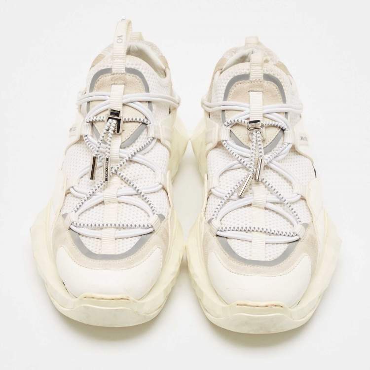 Pre Owned Jimmy Choo White Leather and Mesh Diamond Trial Sneakers Size 39