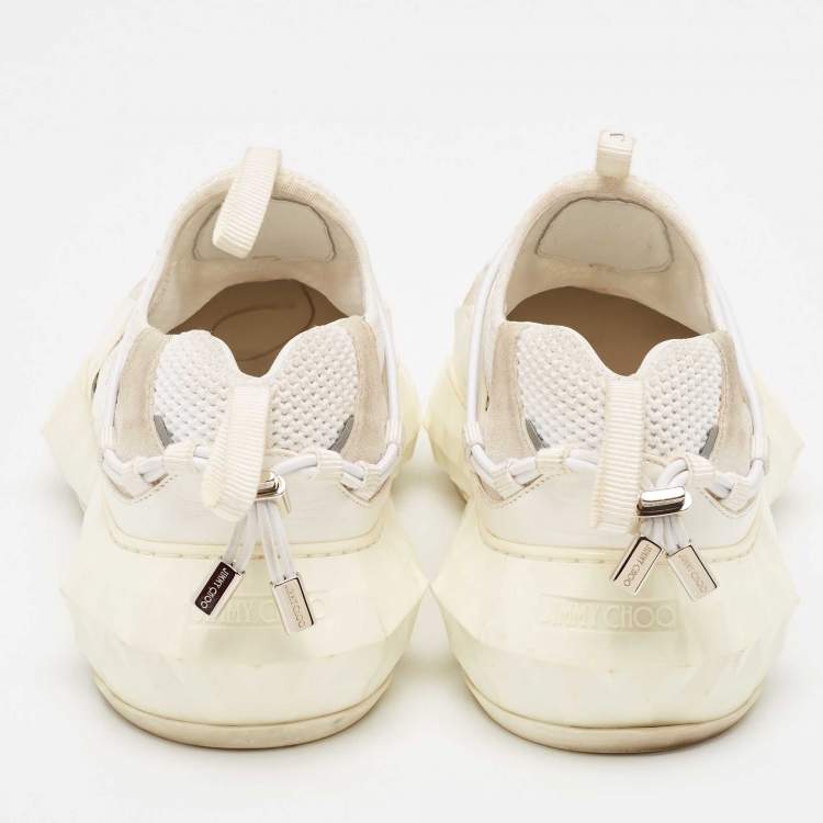 Pre Owned Jimmy Choo White Leather and Mesh Diamond Trial Sneakers Size 39