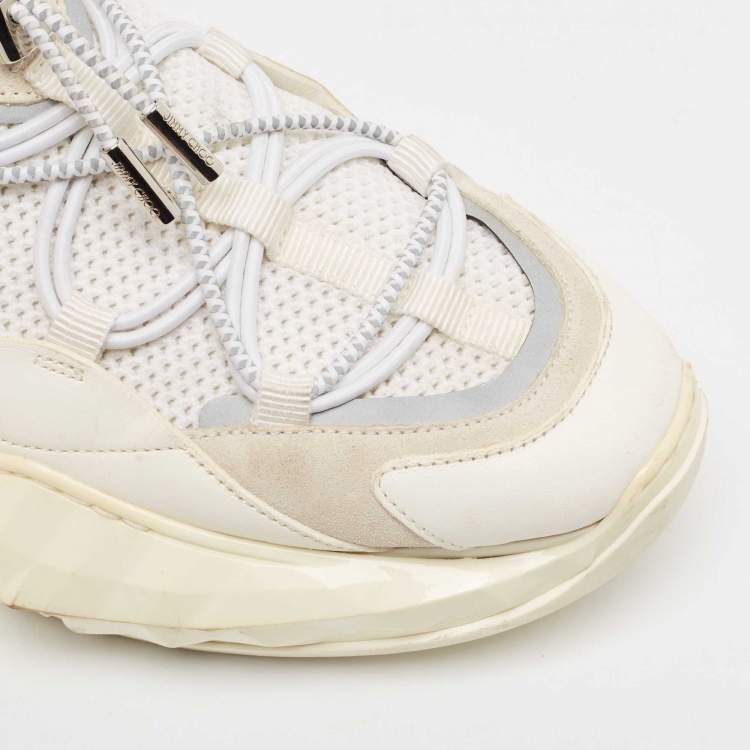 Pre Owned Jimmy Choo White Leather and Mesh Diamond Trial Sneakers Size 39